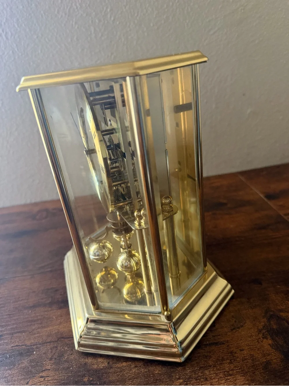 Elgin Gold-Tone Glass Mantel Clock